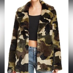 Aqua fur camo print jacket! Size xs
